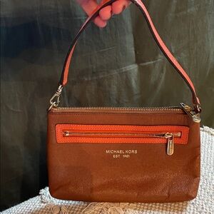 Michael Kors Tan and Orange Wristlet